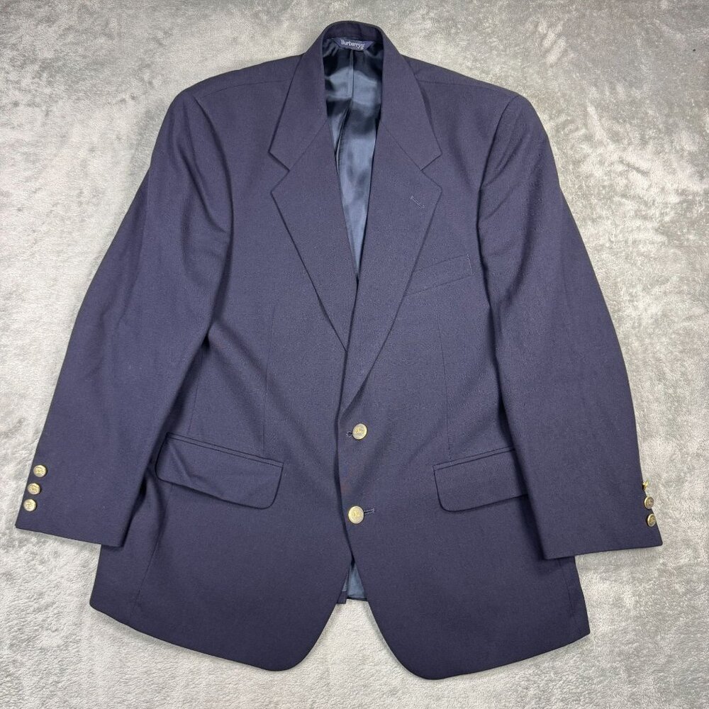 Vintage Burberrys Sport Coat Wool Suit Jacket Navy Blue Blazer Gold Buttons